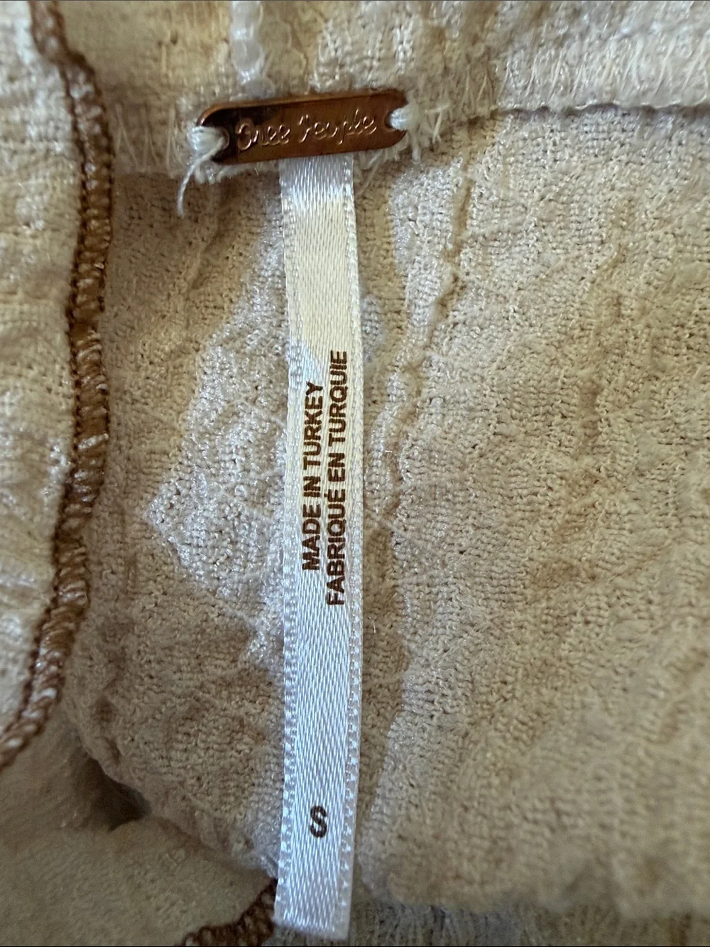 FREE PEOPLE Ela Mock Neck Puff Sleeve Blouse Beige Size Small